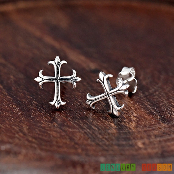 Sterling Silver 9mm Cross Stud Earrings, Cute Earrings for Girls