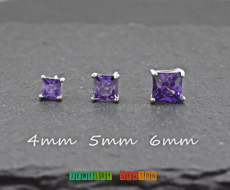Solitaire Stud Earrings 14K White Gold Over .925 Sterling Silver 4MM Princess Cut Created Gemstones