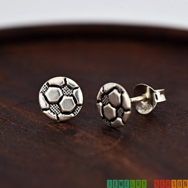 Solid 925 Sterling Silver Tiny 8mm Football Soccer Ball Dainty Stud Push Back Earring Girls Children's Kids Gift