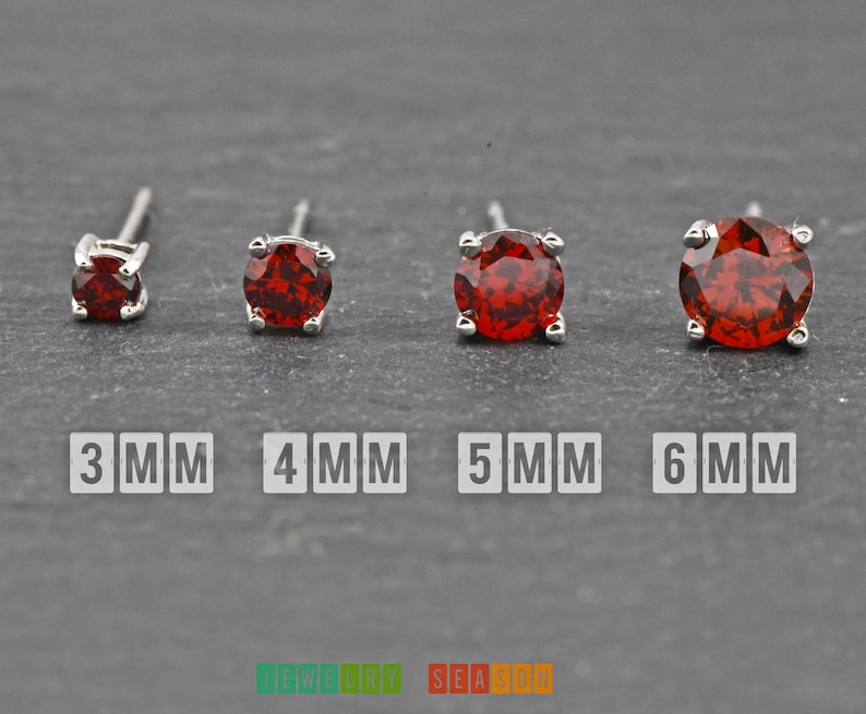 Round Genuine Red Garnet 925 Sterling Silver Stud Earrings All sizes 4mm to 7mm