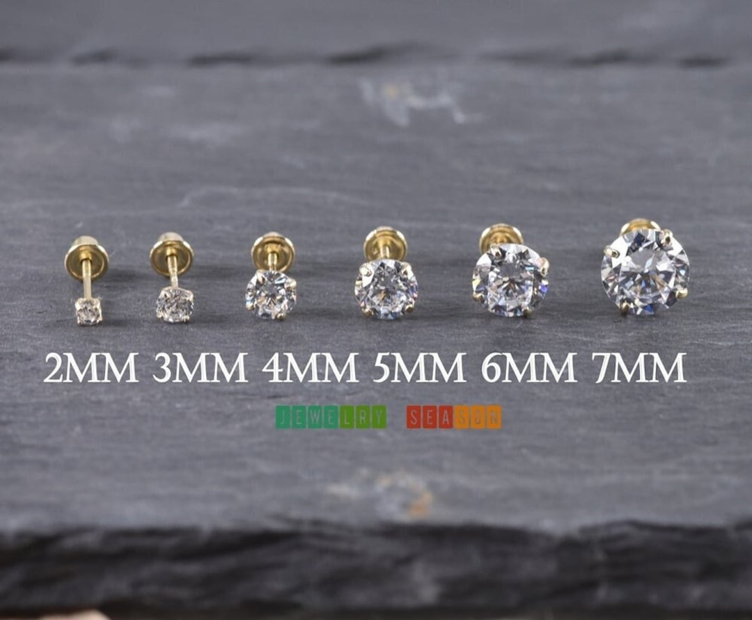 14K Solid Yellow Gold Screw Back Stud Earrings 3mm for Womens Kids Aretes  de Oro – Tacos Y Mas