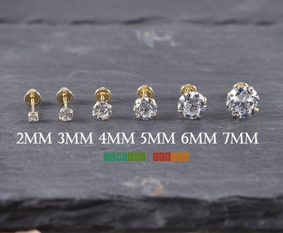 Two Earring Back Replacements |14K Solid White Gold | Threaded Screw on  Screw off | Quality Die Struck | Post Size .040 | 2 Backs