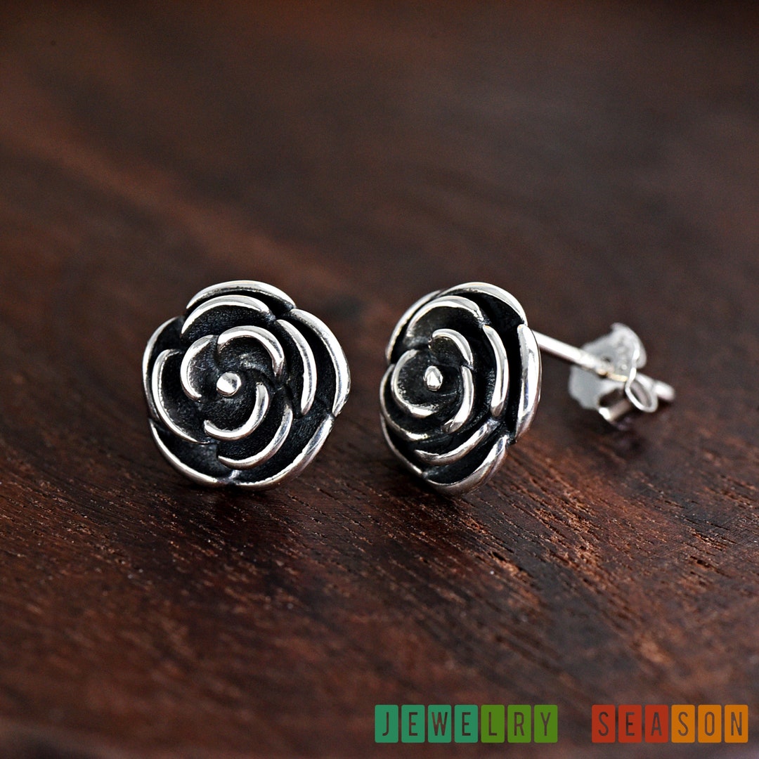 925 Sterling Silver Rose Flower Earrings