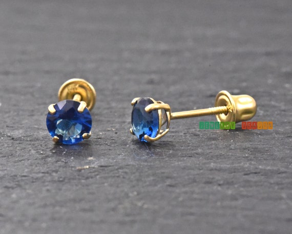 Women/Children 14K Solid YG 2 Row Sapphire September Birthstone Huggie Earrings Women/Children 14K Solid YG 2 Row Sapphire September Birthstone Huggie Earrings