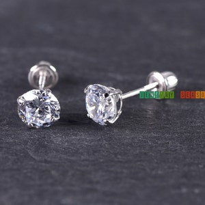 14K White Gold Round Stud Screw Back Earrings, Children, Womens Earrings, Screw Back Studs Earrings, Birthday Gift, Gift Ideas Round Earring image 4