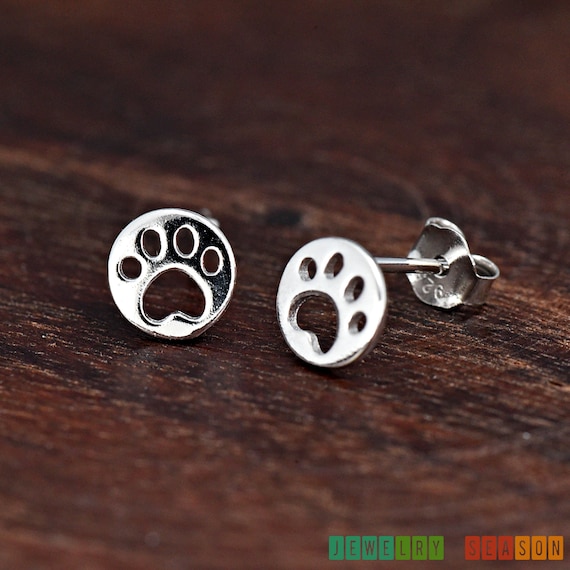 Solid 925 Sterling Silver 6mm Disc With Dog Paw Print Stud Push