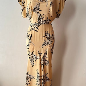 1930s 1940s stunning vintage yellow and black floral printed gown with matching jacket image 6