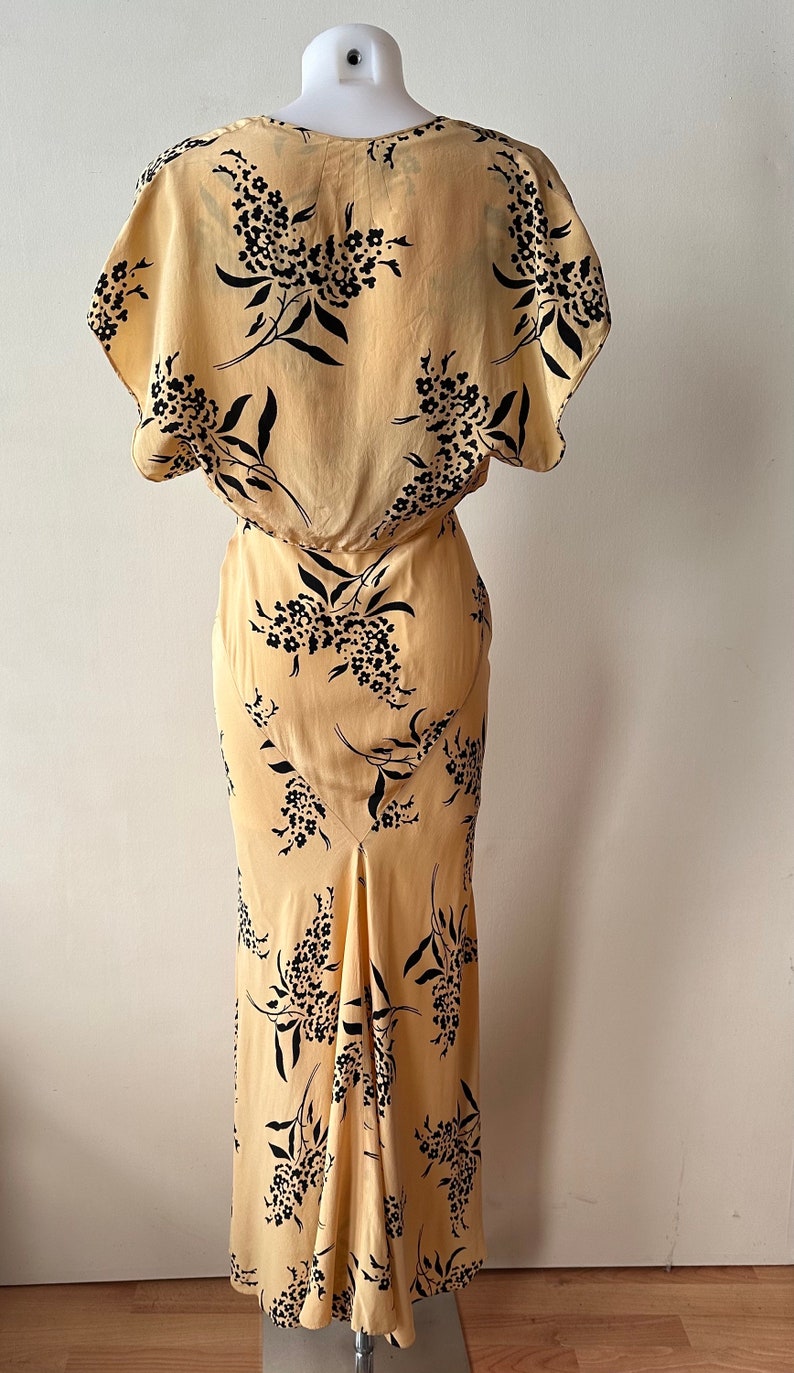 1930s 1940s stunning vintage yellow and black floral printed gown with matching jacket image 7