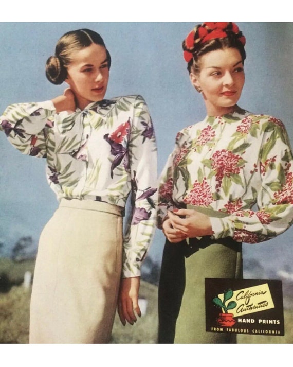 1940s vintage rayon jersey floral blouse
