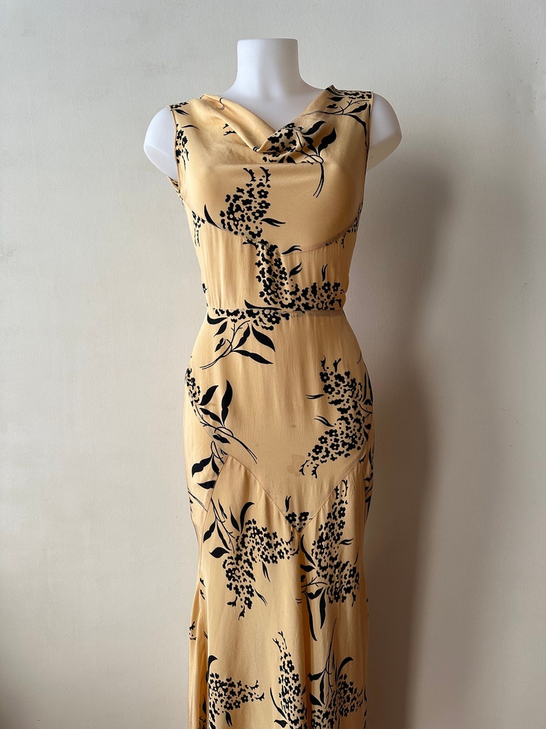 1930s 1940s stunning vintage yellow and black floral printed gown with matching jacket image 2