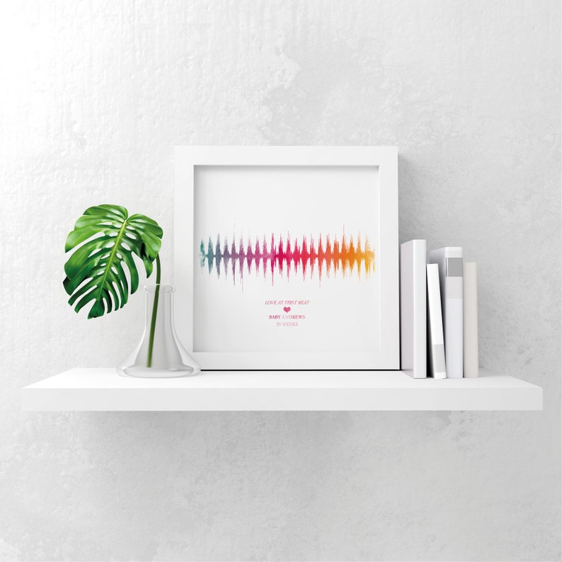 Personalised watercolour baby heartbeat soundwave scan picture gift print keepsake image 1