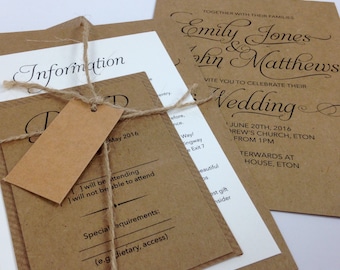 Elegant textured recycled kraft wedding invitations