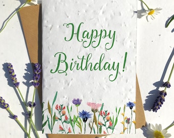 1 x Eco-Friendly Biodegradable Seed Paper plantable birthday card Happy Birthday wildflowers