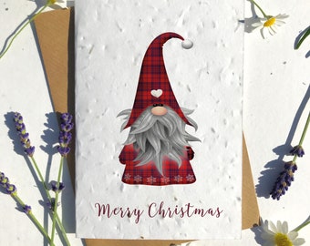 Biodegradable seed paper Christmas festive season greetings card traditional red gnome