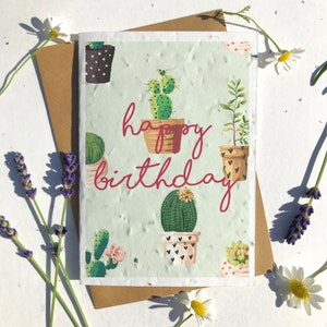 1 x Eco-Friendly Biodegradable Seed Paper plantable tarjeta de cumpleaños cactus planta suculenta amantes