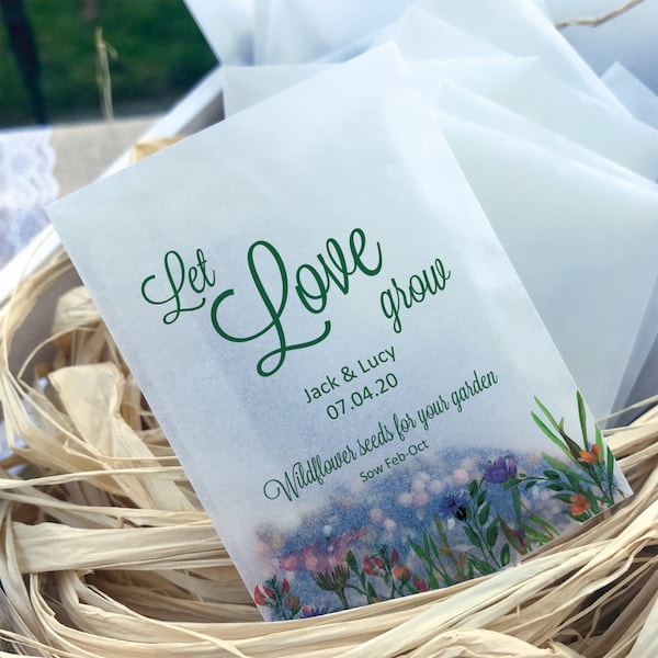 Eco-friendly glassine wedding favour seed bags - Different sizes - Let love grow biodegradable favour bags