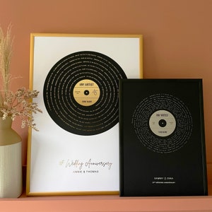Impressão personalizada de disco de vinil, folha metálica dourada, prateada ou cobre, arte de parede para presente com letras de músicas favoritas, qualquer música