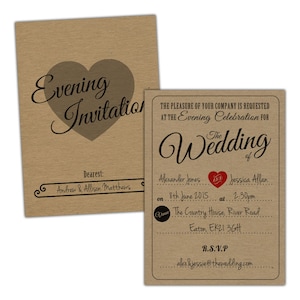 Vintage Kraft Evening Wedding Invitations including kraft envelopes (Pack of 10)