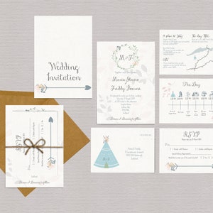 Boho Teepee Landkarte Floral Hochzeit Einladungspaket
