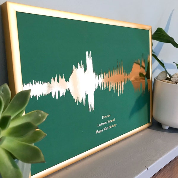 Personalised wall art favourite song print gift sound waves gold silver copper foil, any song, any colour scheme