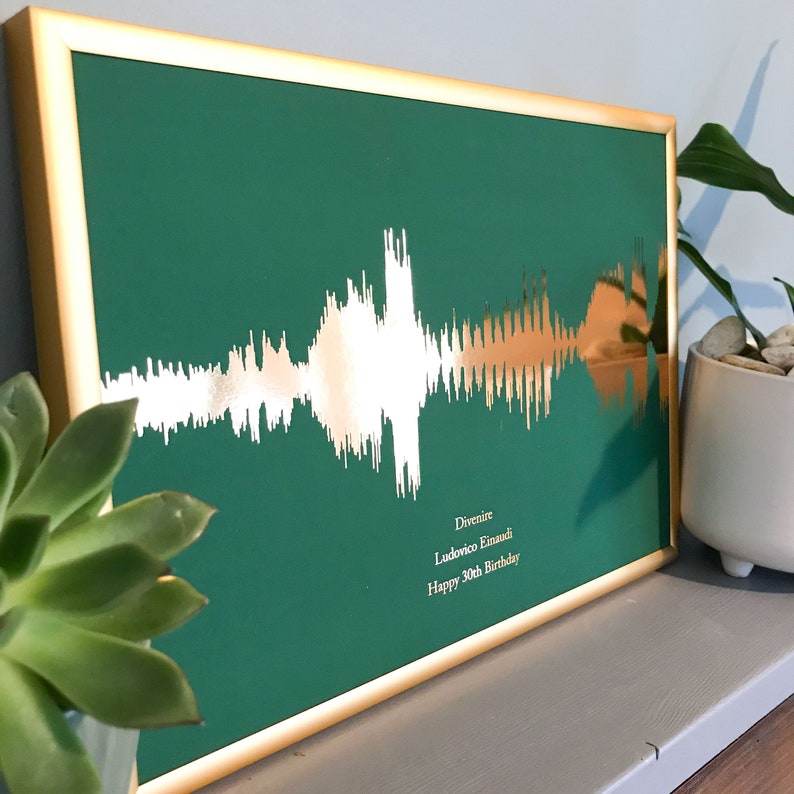 Personalised wall art favourite song print gift sound waves gold silver copper foil, any song, any colour scheme image 1