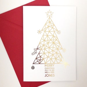 Pack of 4 Personalised white and gold foil christmas cards