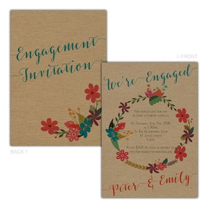 Kraft Vintage engagement invitations romantique floral guirlande y compris les enveloppes kraft ! (Pack de 10)