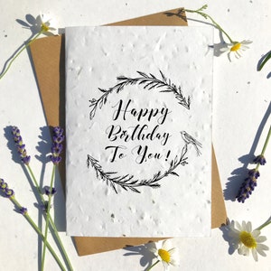 1 x Eco-Friendly Biodegradable Seed Paper carte d’anniversaire plantable joyeux anniversaire couronne d’oiseaux