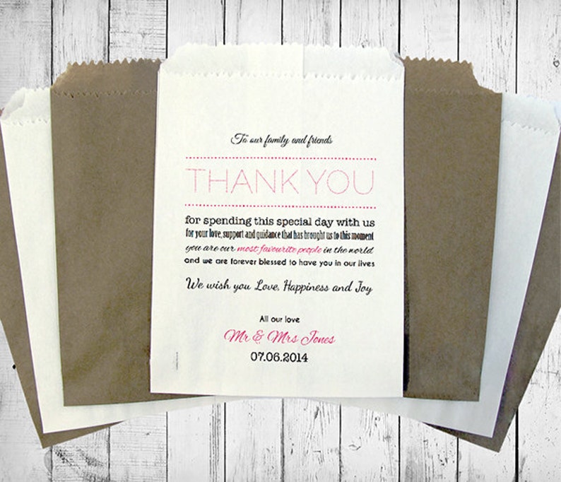 Personalised Wedding Sweet Bags THANK YOU NOTE Candy Cart Etsy