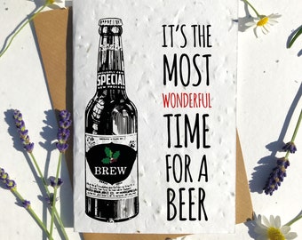 Biodegradable seed paper Christmas festive season greetings card traditional beer lover
