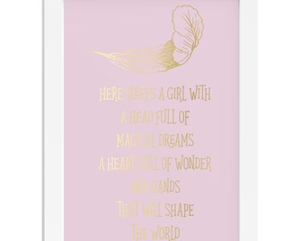 Girls room gift frame gold pink dreams inspiration gift quote girl