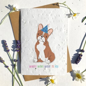 1 x Eco-Friendly Biodegradable Seed Papier pflanzbare Geburtstagskarte Ingwer Französisch Bulldogge