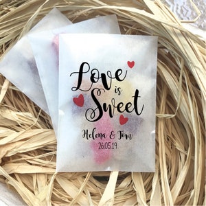 Eco-friendly glassine wedding favour sweet bags love is sweet - different sizes - pic n mix candy or sweet bags biodegradable favor bags