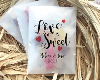 Eco-friendly glassine wedding favour sweet bags love is sweet - different sizes - pic n mix candy or sweet bags biodegradable favor bags