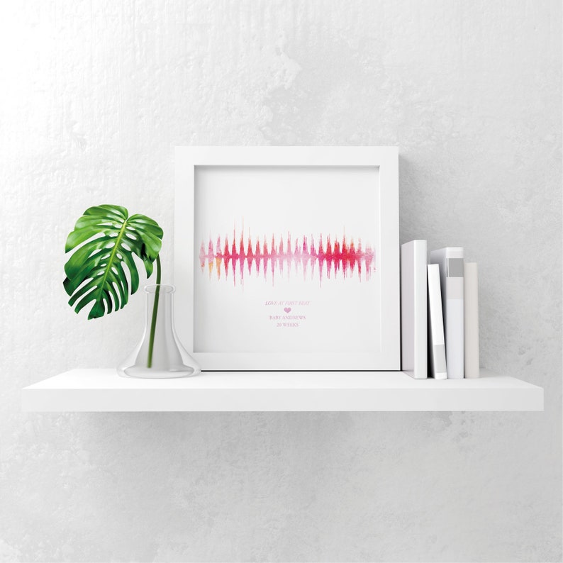 Personalised watercolour baby heartbeat soundwave scan picture gift print keepsake image 3