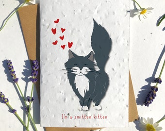 1 x Eco-Friendly Biodegradable Seed Paper plantable Valentine’s and Anniversary Card adorable cute black ragdol cat