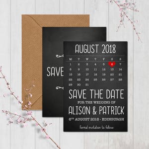 Vintage chalkboard effect calendar wedding save the date cards with envelopes (Pack of 10)