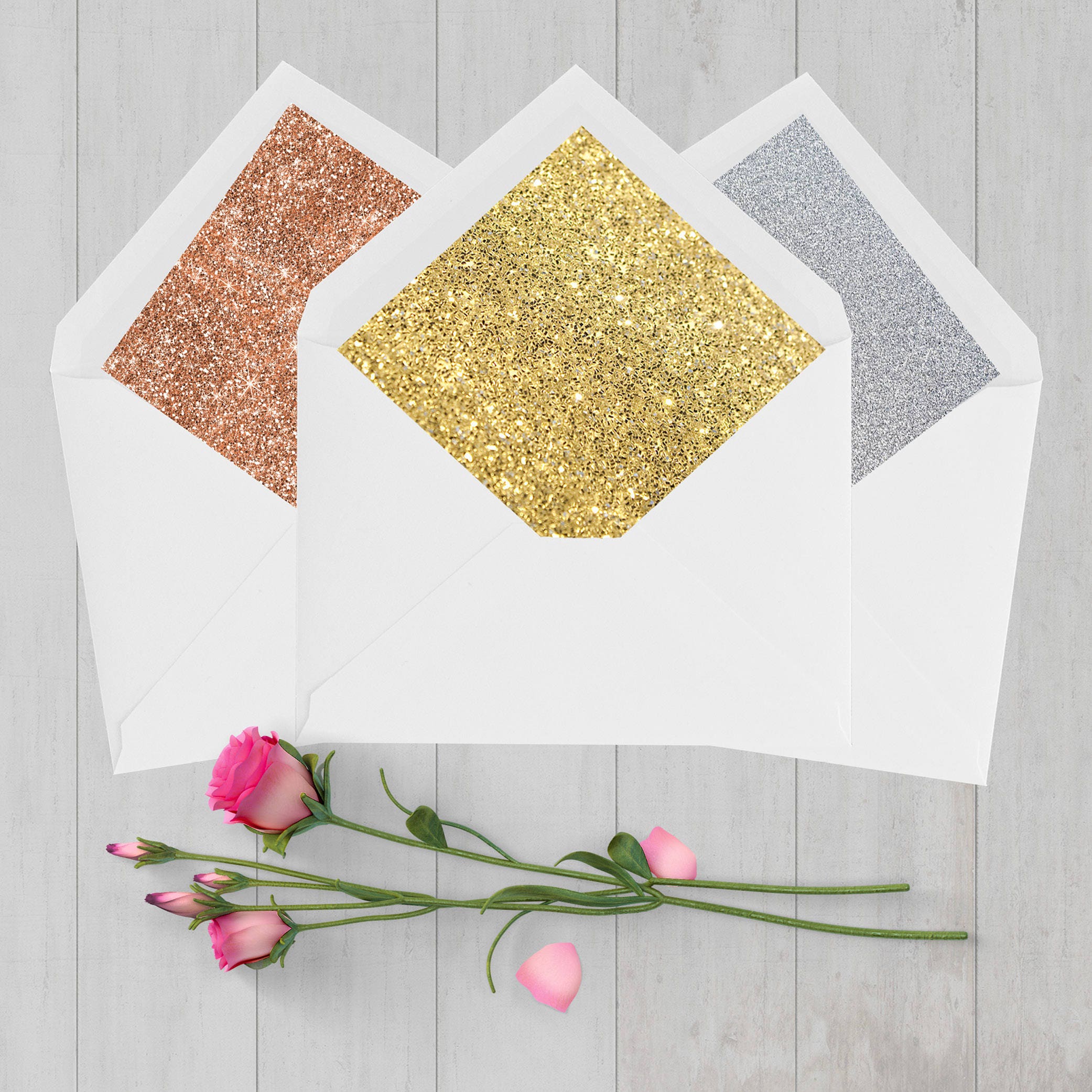 Pack of 6 Glitter lined envelopes Gold Rose Gold or Silver Etsy