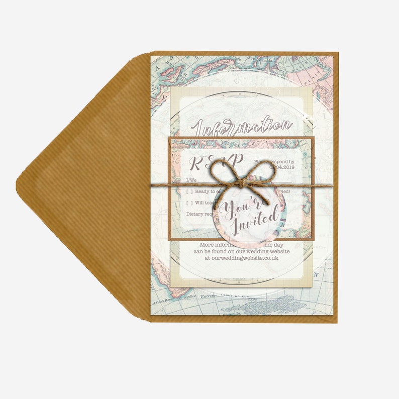 Elegant Travel Maps Themed Wedding Invitation Package - Etsy