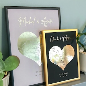 Gepersonaliseerde foliedruk hartkaart: bruiloft, jubileumcadeau