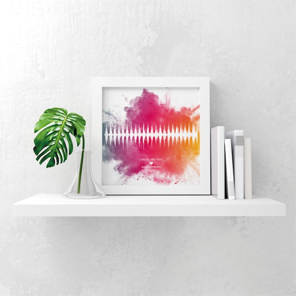 Personalised watercolour background baby heartbeat soundwave scan picture gift print keepsake