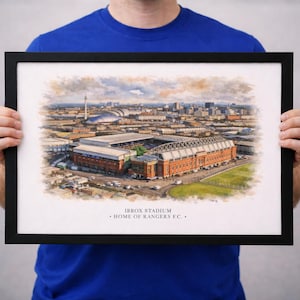 Ibrox Stadium Watercolour Print, Rangers Football Fan Gift, Watercolour Style Football Wall Art, Football Bedroom Decor