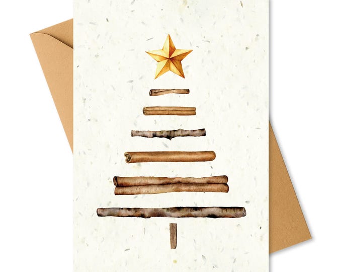 Biodegradable Plantable Christmas Card – Handmade Seed Paper Holiday Card with Cinnamon Christmas Tree, Eco Friendly Recycled Greeting Card