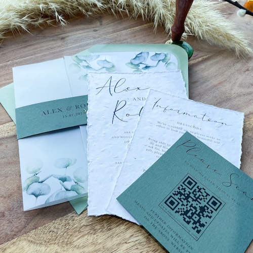 Sage Green Wedding Invitation Set: Plantable Wildflower Seed Cards