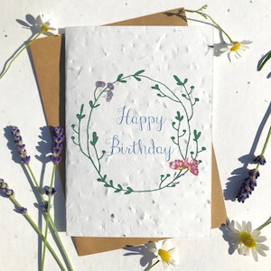 1 x Graine biodégradable écologique Papier plantable carte d’anniversaire couronne florale