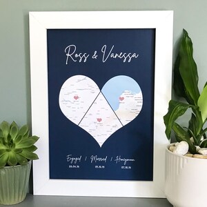 Impresión personalizada del mapa de regalo del corazón con tres mapas / regalo de boda / regalo de aniversario / impresión de regalo de parejas / donde nos conocimos / regalo de compromiso