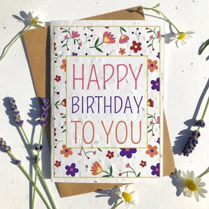 1 x Éco-Friendly Biodegradable Graine Papier plantable carte d’anniversaire motif floral moderne