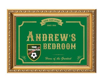 Letrero deportivo personalizado con lámina: Insignia del club personalizada para decorar el dormitorio