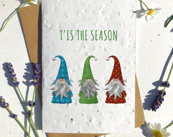 Biodegradable seed paper Christmas festive season greetings card traditional three gnomes