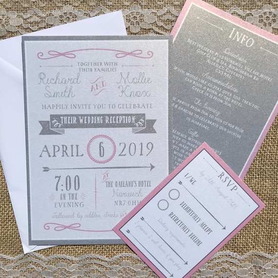 Blush Pink And Soft Grey Ornate Festival Wedding Invitation Etsy